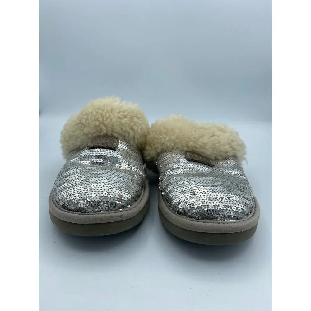 UGG Kids Dazzle Sequin Silver Sparkle Slippers Little Kid size 2